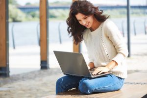 woman, laptop, facebook