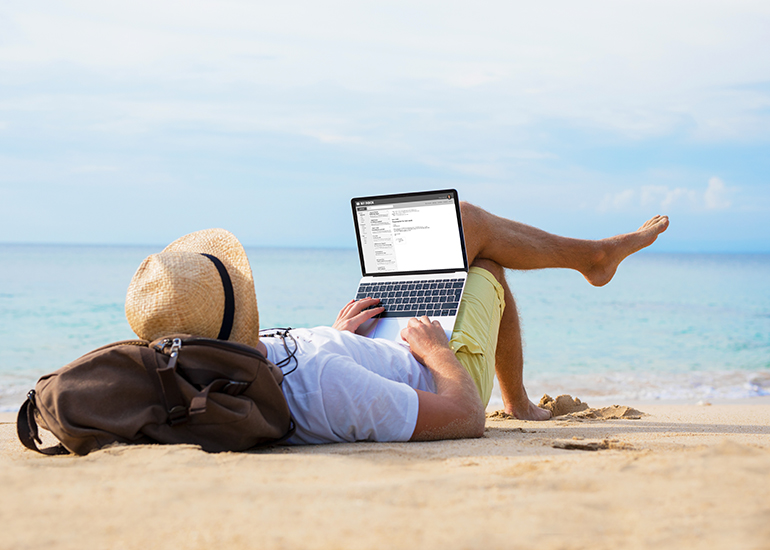 man working at beach