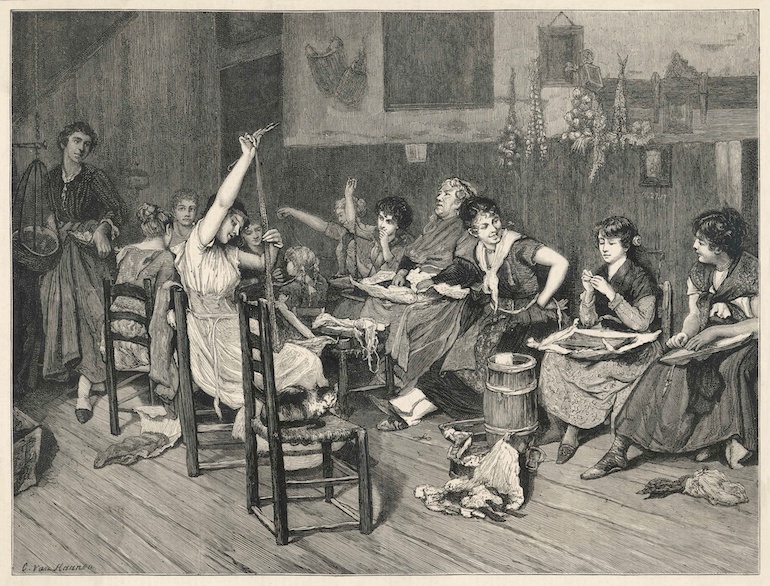 Milliners at work in the 19th century.