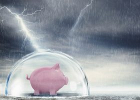 Piggy bank in stormy weather