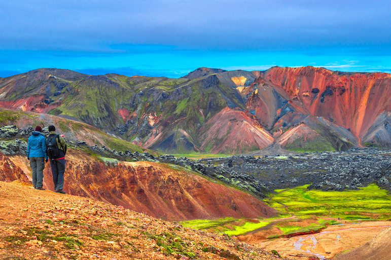 colorful volcanic mountains in Iceland, hiking