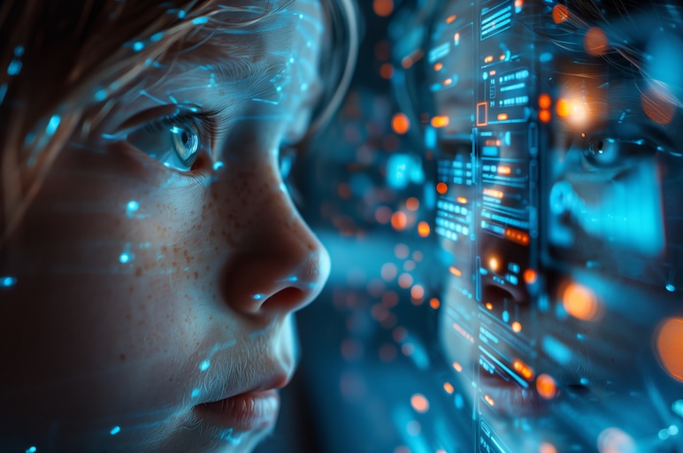 Young child being scanned by technology