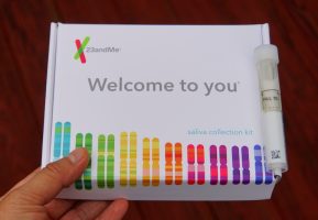 The 23andMe saliva test kit.