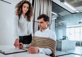 employee tied up for boss