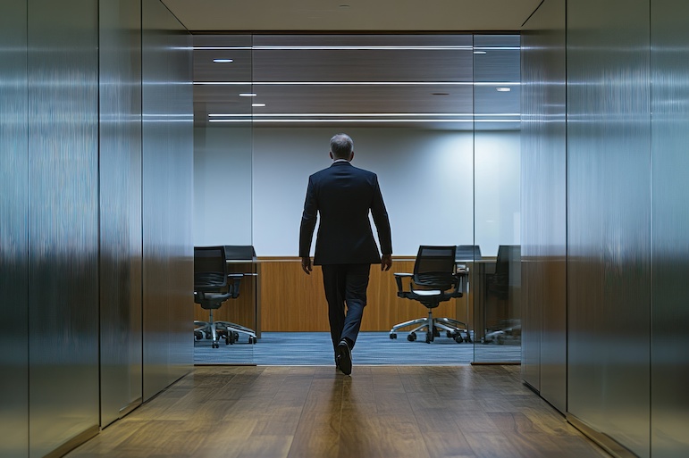 A businessman walking in the office