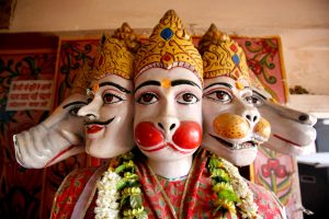 Hanuman incarnations heads in hanuman temple in delhi