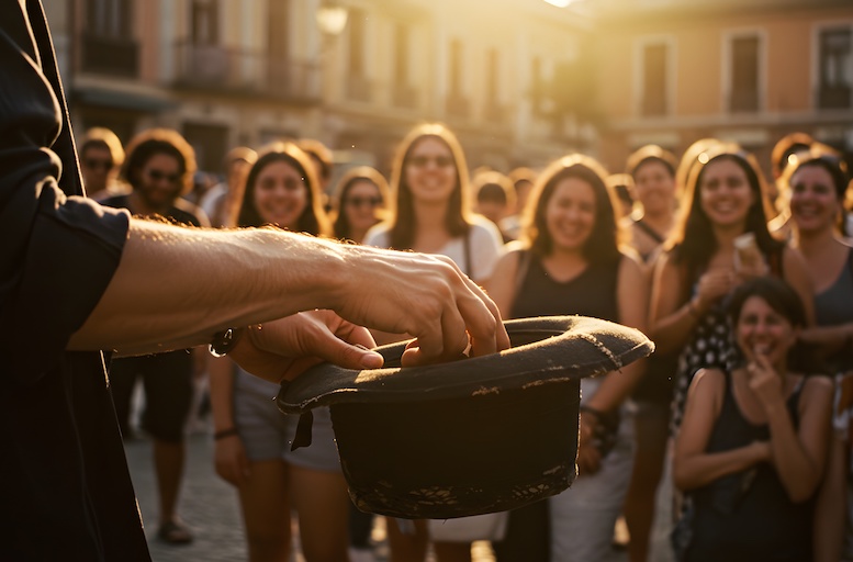 busking, magic, crowd